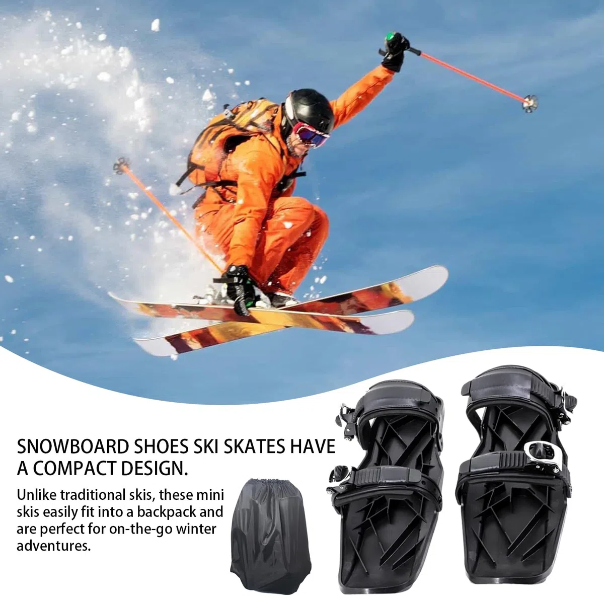 Mini pattini da sci corti, scarpe da sci, scarponi da neve, sci, pattini da neve, skiboard, scarpe da ghiaccio corte per uomo e donna, regolabili per sport invernali mini sci pattinaggio su ghiaccio