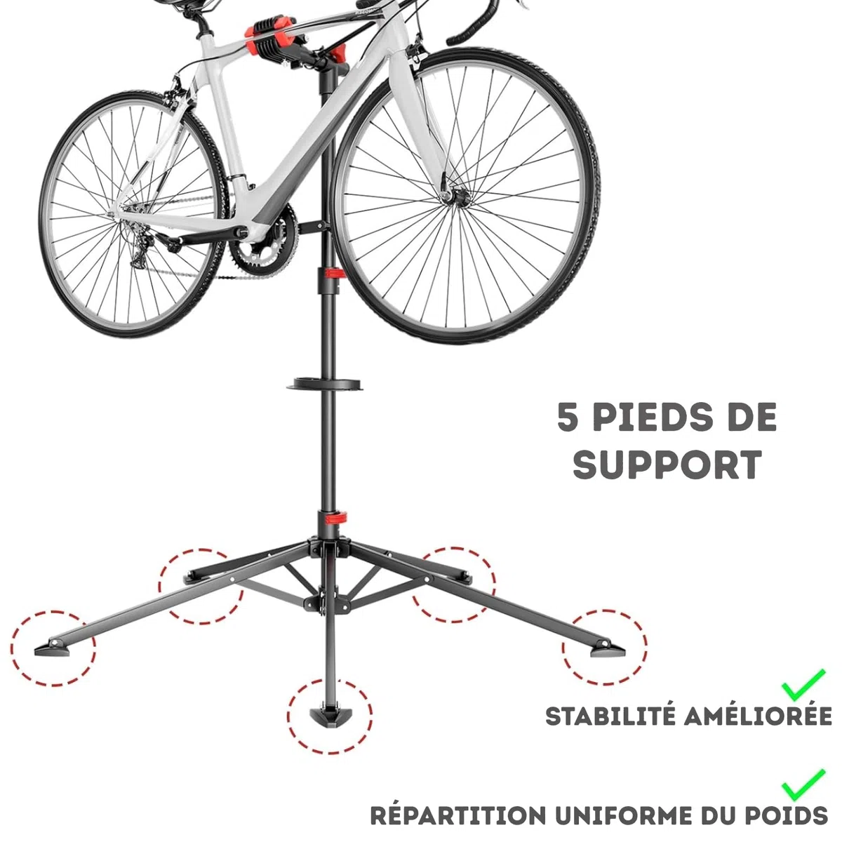 KARAT - Piedino di montaggio per bicicletta fino a 30 kg - Supporto di riparazione professionale girevole, pieghevole, altezza regolabile - 128x128x113,5 cm