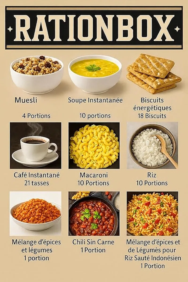 Confezione alimentare di emergenza 72 ore – 5700 kcal | Conservazione 25 Anni