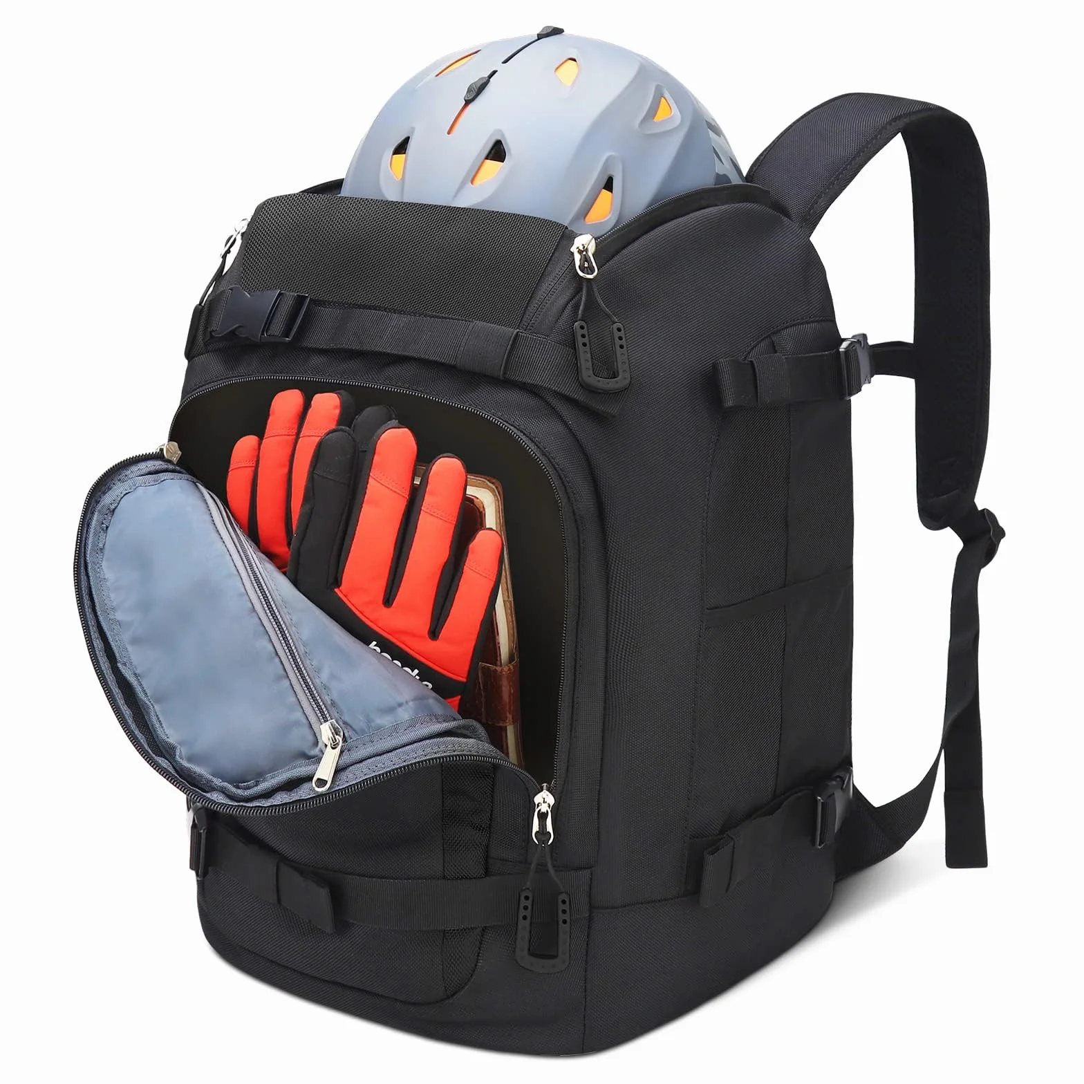 Borsa per scarponi da sci con scomparto per casco, 50 l, in nylon 1680D, zaino da sci con borsa per casco, borsa da sci, pattini, snowboard, pattini in linea