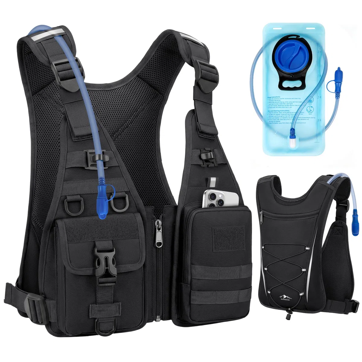 RAINSMORE Gilet Running Uomo Donna con Vescica 2L, Zaino Trail Running Leggero Traspirante, Zaino Idratazione, Impermeabile, Antigraffio per Corsa, Trail Running, Ciclismo, Trekking