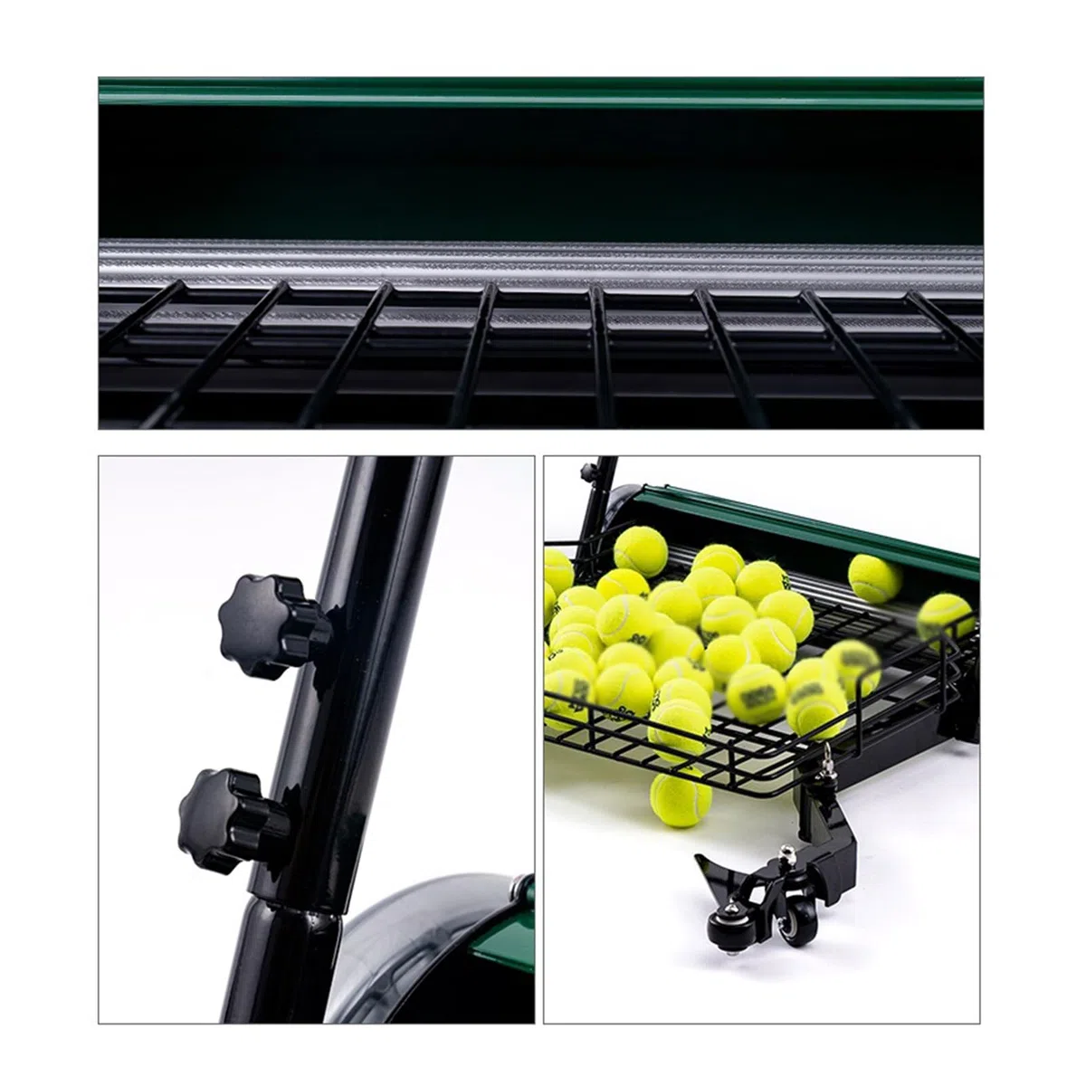 Raccoglitore automatico di palline da tennis, 290 grandi capacità, raccoglie 90 palline alla volta, ruote universali silenziose, in lega di alluminio, per scuole, allenatori, club