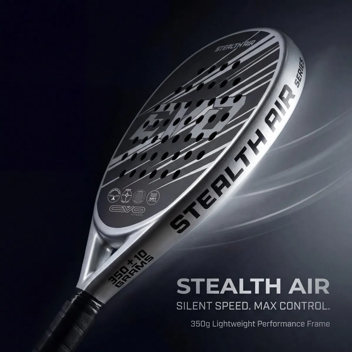 EVO Fitness Racchetta da padel – Nucleo in schiuma EVA morbida per il massimo controllo – 350 g – Racchetta da paddle leggera per adulti – Extra Large 525 cm² superficie della testa racchetta da