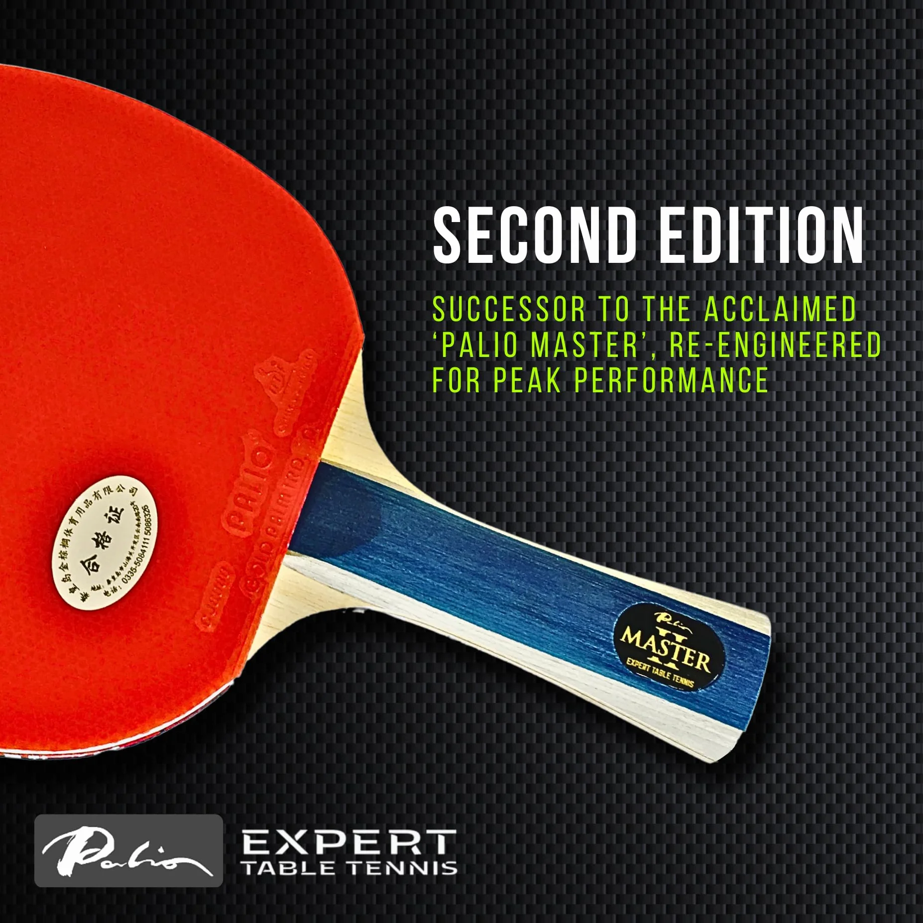 Palio Master 2.0 - Racchetta da ping pong intermedia con custodia, approvata ITTF, rotazione completa, velocità e controllo