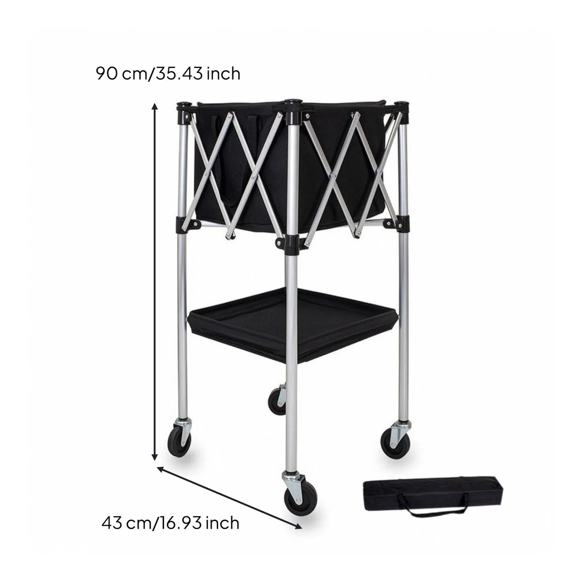 Carrello Porta Palloni Pieghevole Contenitore Cesto Attrezzatura in Lega di Alluminio Struttura, Carrello Da Tennis Modello C Piccolo + Borsa Portaoggetti [Telaio In Lega Di Alluminio]