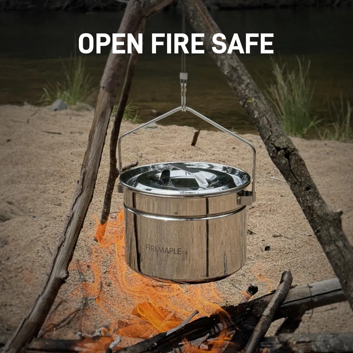 Fire-Maple Antarcti Pentola da Campeggio in Acciaio Inossidabile da 1,8L con Cestello per Cottura a Vapore – Pentola Sospesa per Fuoco da Campo con Manico Pieghevole per Cucina all'Aperto e Bushcraft