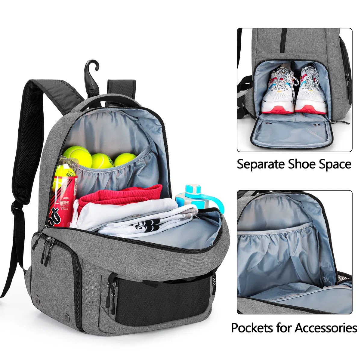 DSLEAF Borsa da tennis per uomo/donna per contenere 2 racchette, zaino da tennis con spazio separato per scarpe da tennis