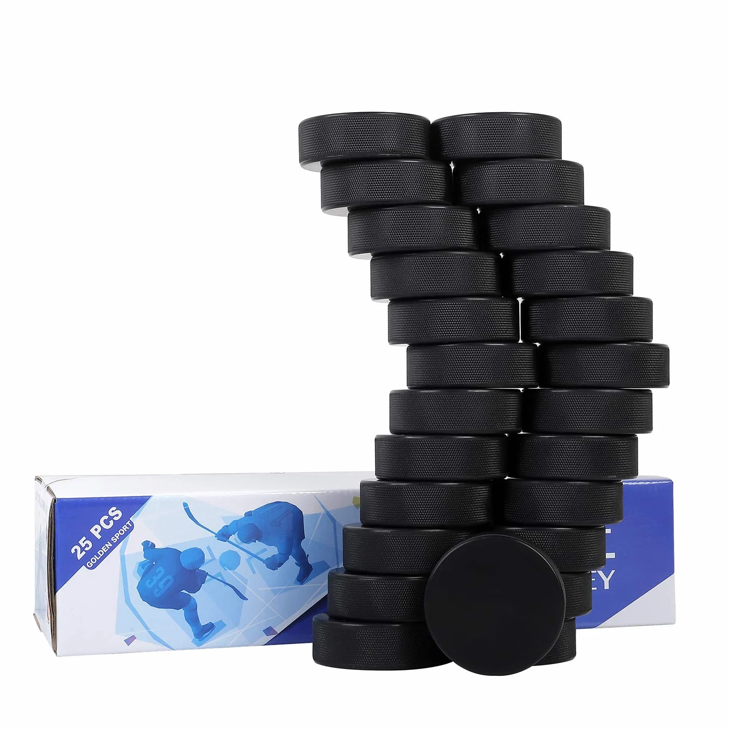 Dischi da Hockey su Ghiaccio, 25 Pezzi, regolamento Ufficiale, per Pratica e Allenamento Classico, Diametro 7,6 cm, Spessore 2,5 cm, 170 g, Nero