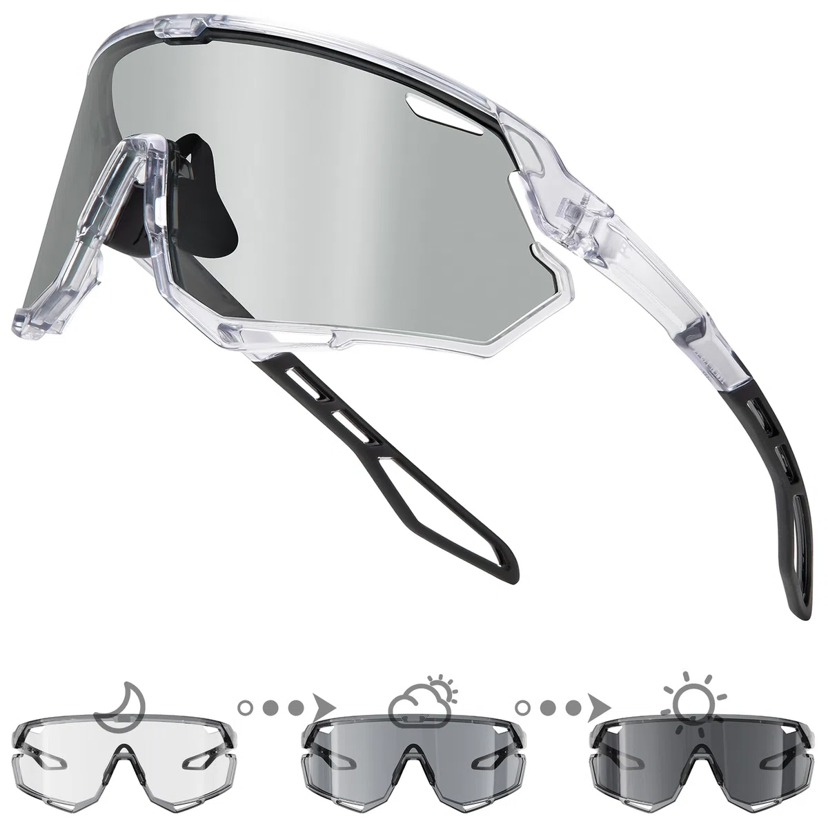 Occhiali da ciclismo sportivi fotocromatici: occhiali da sole leggeri con protezione UV400 per uomini e donne, attività all'aperto, corsa, MTB