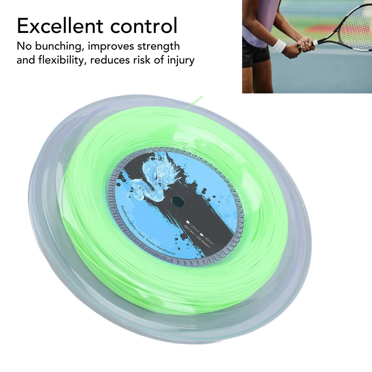 Fockety Corda da Tennis in Poliestere, Corda per Racchetta da Tennis su Bobina da 200 M per Allenamento Verde Fluorescente, Corda da Tennis in Poliestere Super Morbida Corda da Tennis