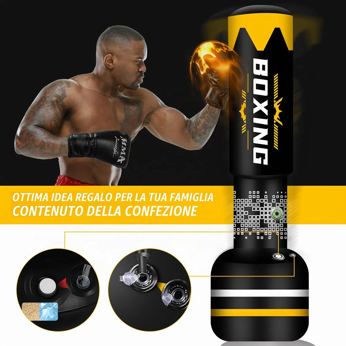 NZQXJXZ Sacco da boxe 2 in 1 per adulti, 180 cm autogonfiante, pesante con guantoni da boxe e pompa ad aria integrata, per allenamento MMA, Muay Thai, fitness, principianti