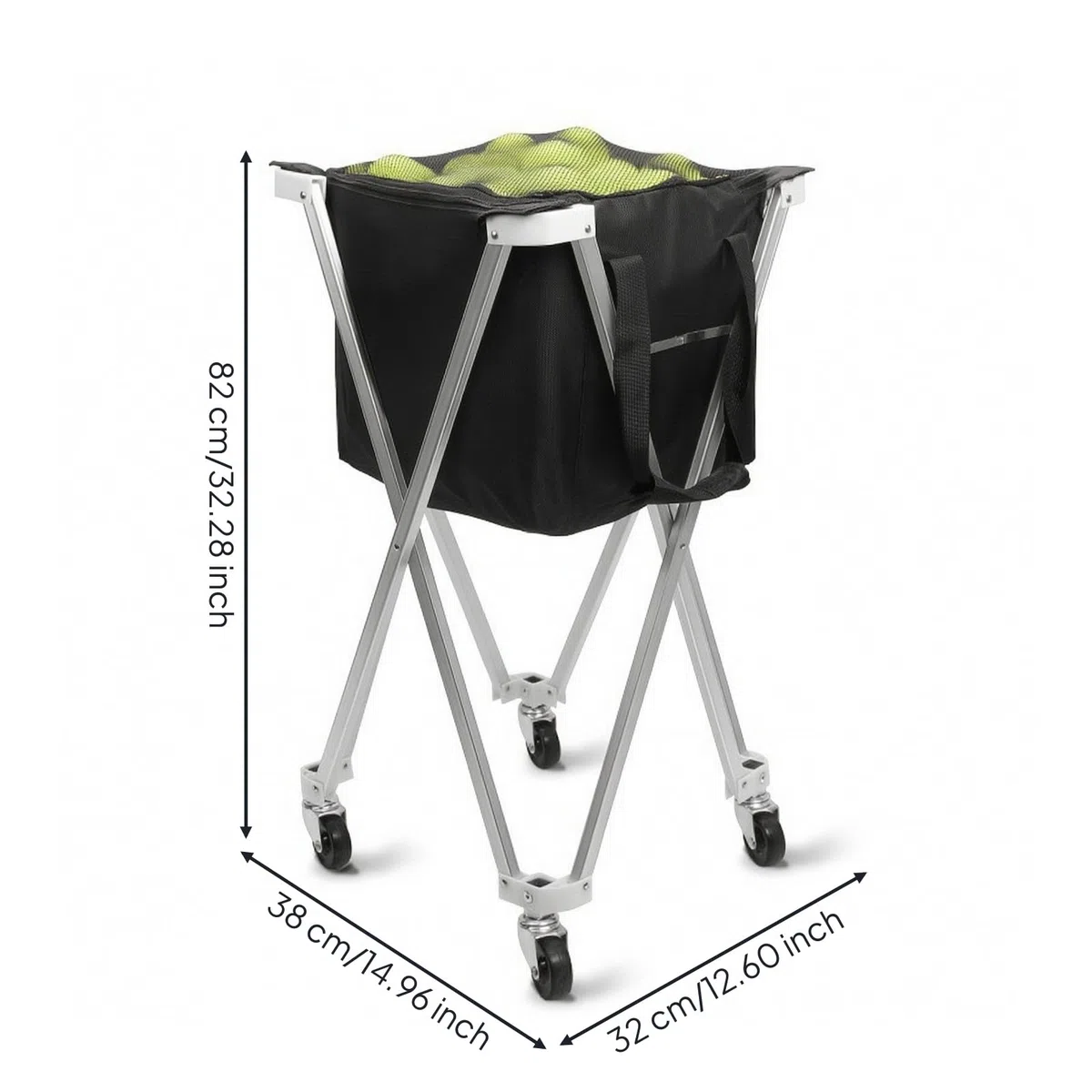 Carrello Porta Palline da Tennis Pieghevole Leggero Cestino Resistente Contenitore per Allenamenti, Tennis Cart Silver