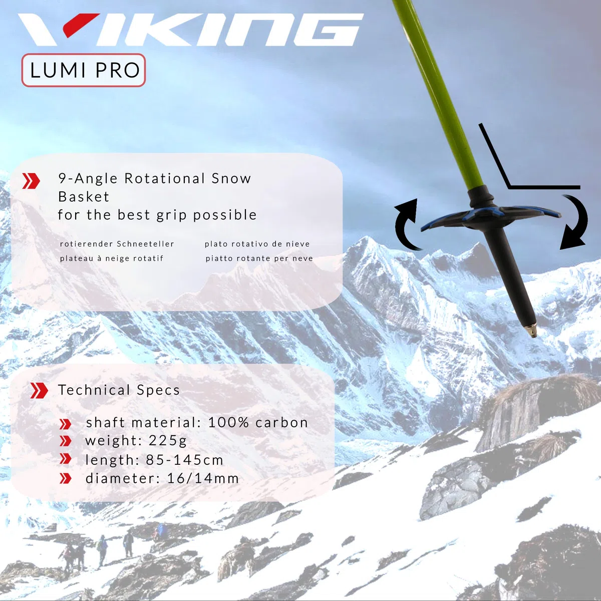 VIKING LUMI PRO - Bastoncini da trekking in carbonio, telescopici, in carbonio, telescopici, per escursionismo, trekking, da donna e da uomo