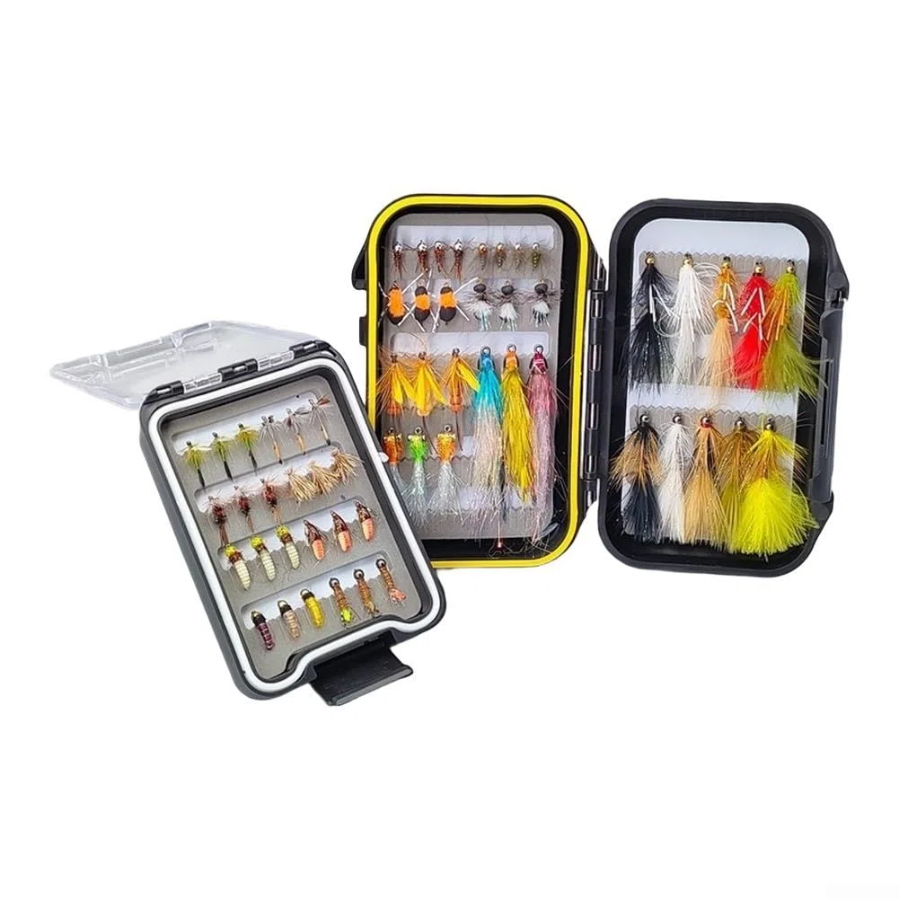 Mosche Artificiali Pesca 24pz Dry Wet Nymph Carbonio(Style B 33) | Uncini carbonio affilati, 24 misti, dry wet nymph, scatola , pesca fiume lago