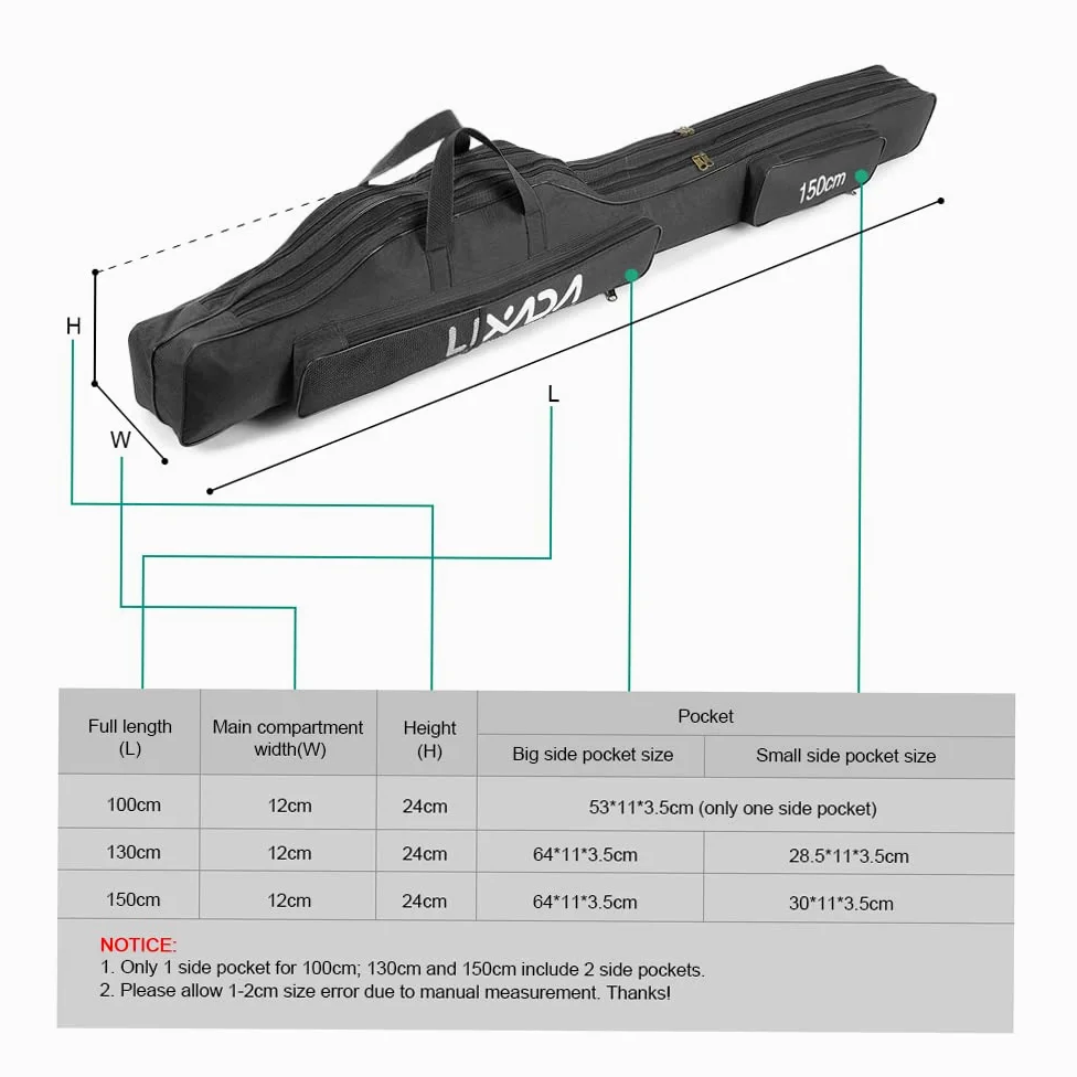 Borsa da pesca, 170 cm, portatile, pieghevole, per canna da pesca, attrezzatura da pesca, borsa da viaggio, organizer