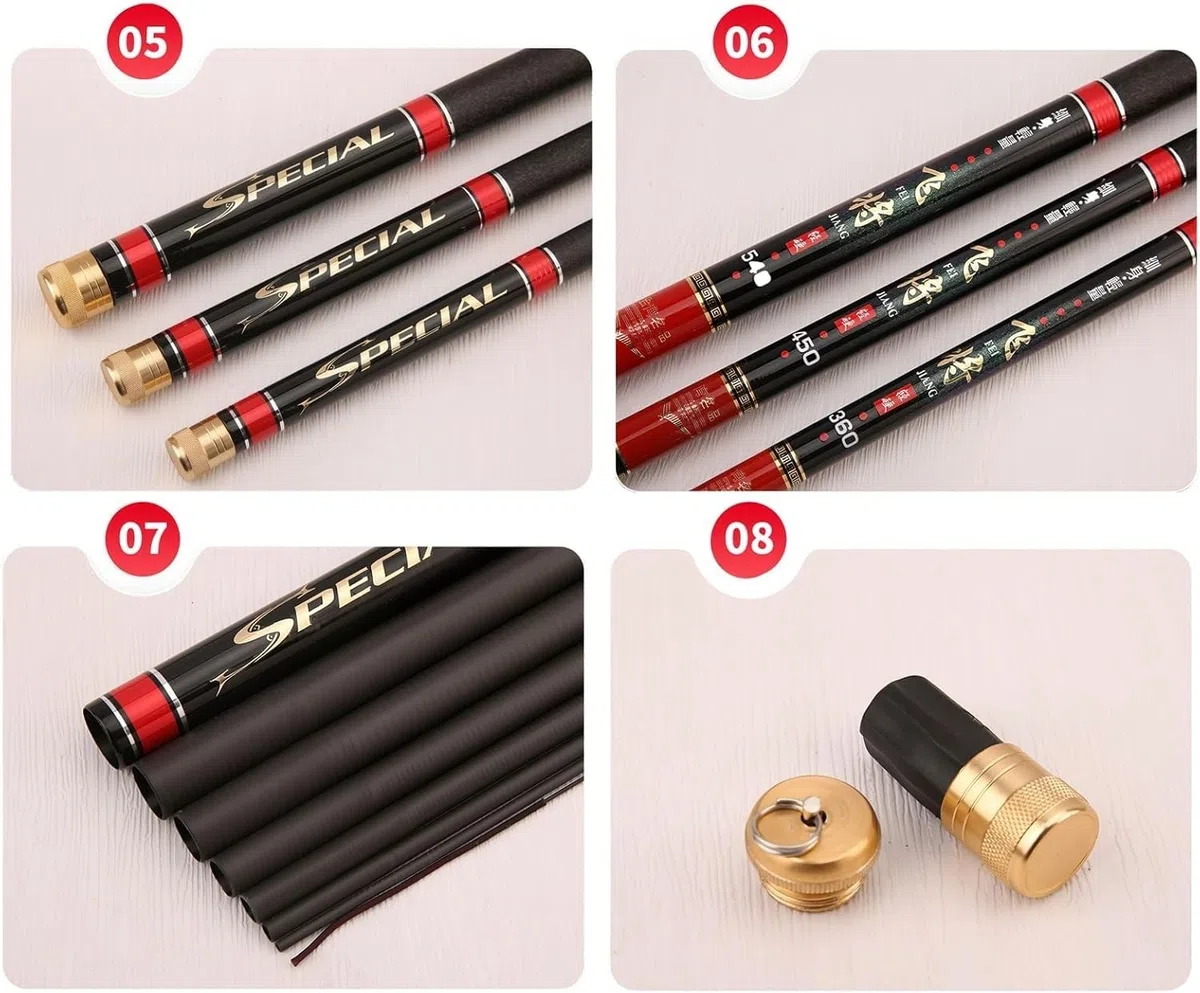 Canna da Pesca telescopica in Carbonio da 3,6 m, 4,5 m, 5,4 m, 6,3 m e 7,2 m. Canna Ultraleggera e Super Rigida, Ideale per fiumi, bacini Artificiali e laghetti(4.5m)