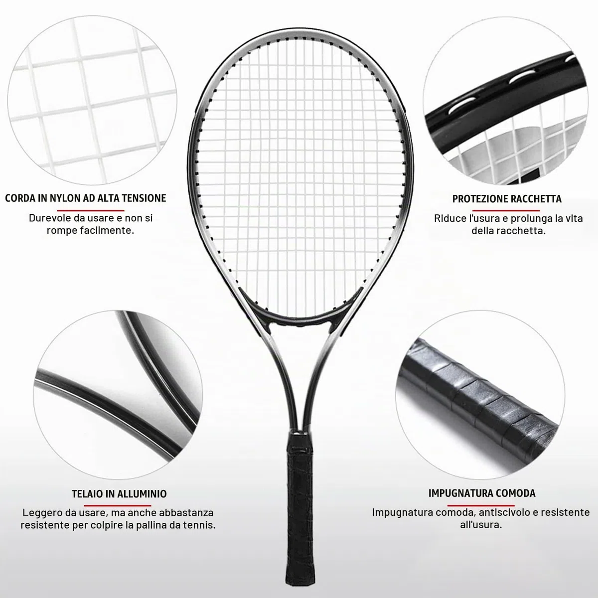 Racchetta da Tennis Per Principianti da 27 Pollici Per Adulti - Set di Racchette Singole Per Adulti Leggere Per Donne E Uomini con Borsa Per Il Trasporto
