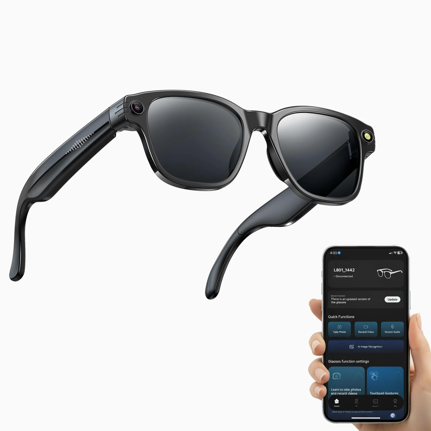 SINOTE'CA AI Smart Glasses con Telecamera 8MP, Occhiali Intelligenti Bluetooth, Occhiali da Sole con Videocamera Integrata, Traduzione in Tempo Reale, Musica Open-Ear, Microfono Dual Noise Reduction