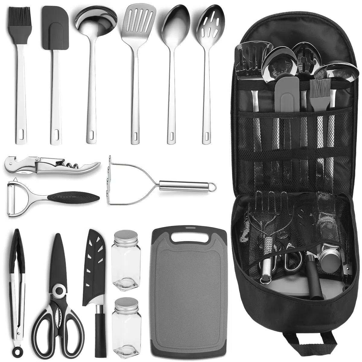 Accessori essenziali per il campeggio Attrezzatura da campeggio Must Haves, Cucina da campeggio Rv Set di utensili da cucina Zaino in spalla Forniture Camper Gadget Outdoor
