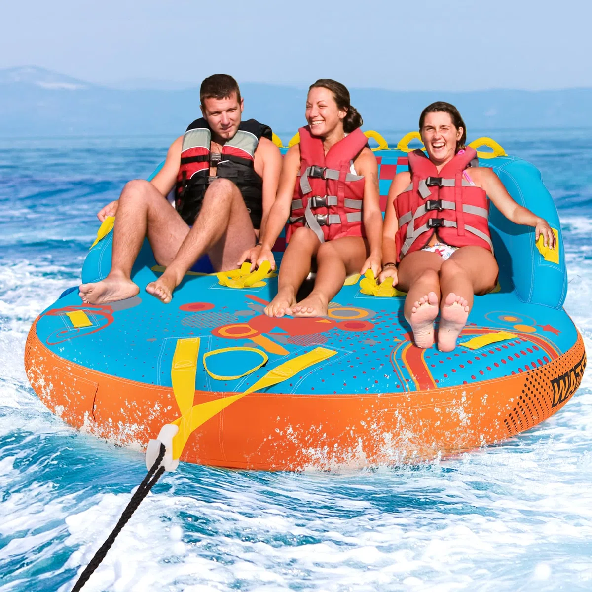 HOMASIS Boa barca gonfiabile in nylon per 3 persone carico 300 kg, galleggiante trainato gonfiabile con rimorchio copertura per nautica da diporto, 193 x 189 x 82 cm