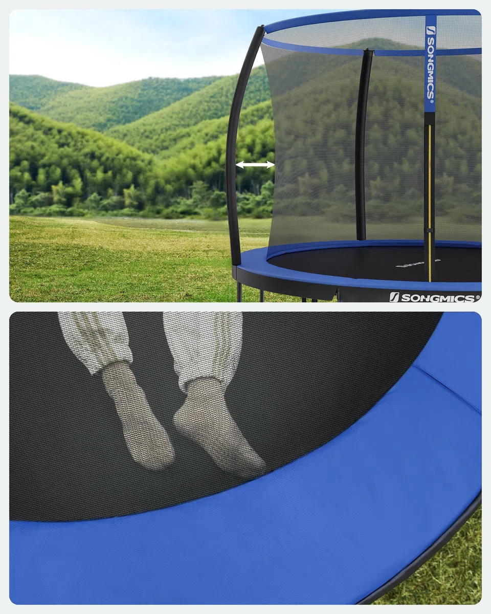SONGMICS Trampolino per bambini, rete di protezione, cuscini di sicurezza, scala, telaio in acciaio