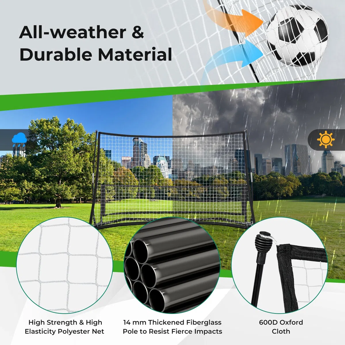 Soccer Trainer 80"x40", rete rimbalzante da calcio 2 in 1 con borsa per il trasporto, rete portatile per allenamento di calcio a due lati per abilità di passaggio di calcio, allenamento di squadra