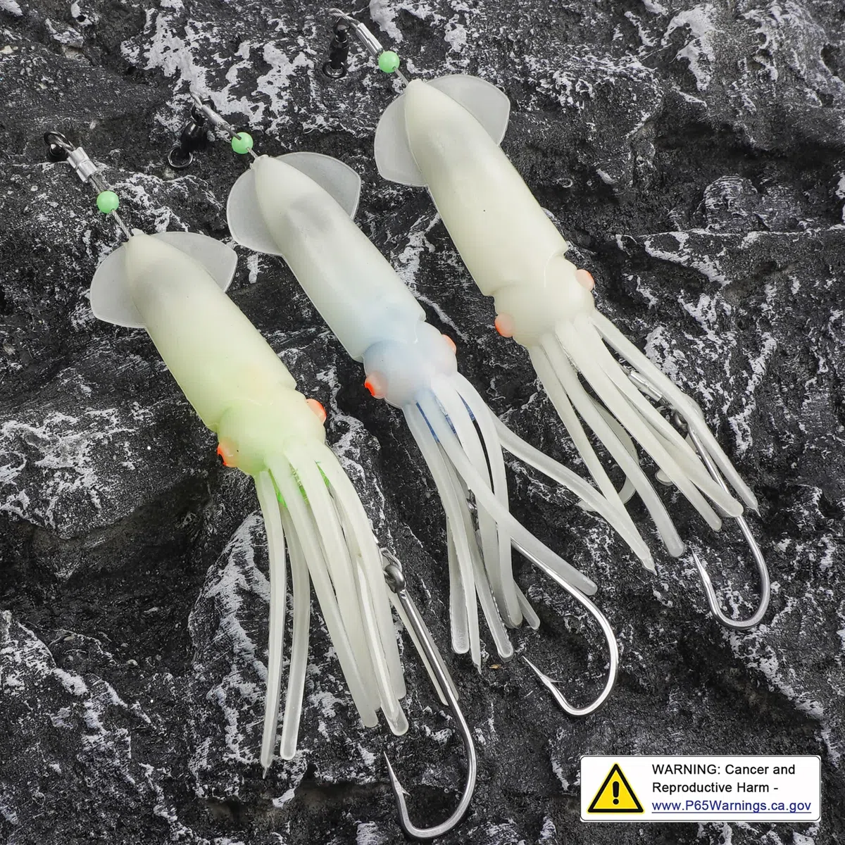 Esche da pesca per calamari in acqua salata, esche a LED illuminate per calamari, morbide, per pesca a traina, calamari, luci lampeggianti, per halibut, lingcod, sgombro, tonno striper