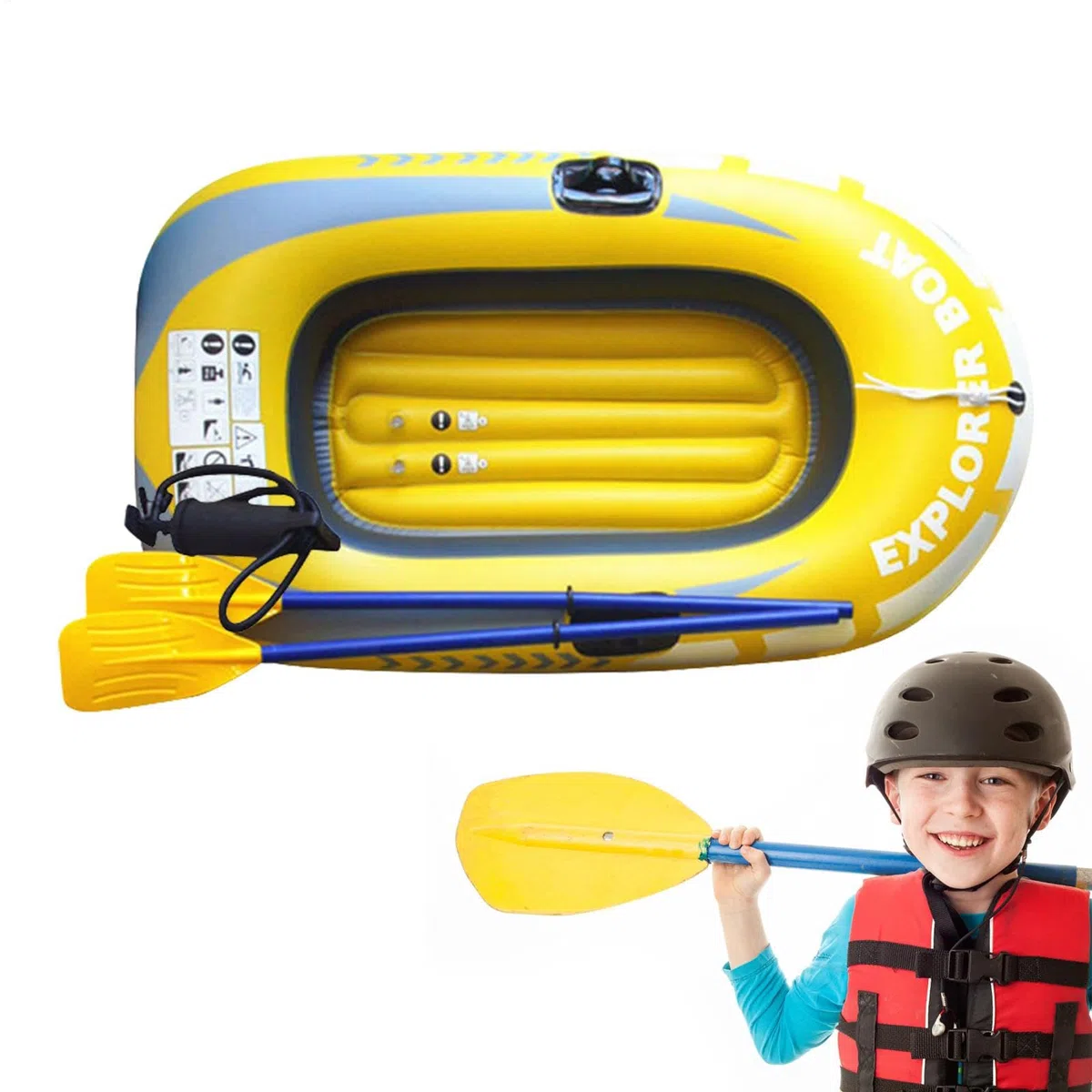 Zattera Gonfiabile - Barca Da Pesca Kayak In PVC Portatile Pieghevole | Barca Da Pesca Canoa con Doppio remo, Zattera In PVC per Sport Acquatici Di Pesca Alla Deriva All'aperto