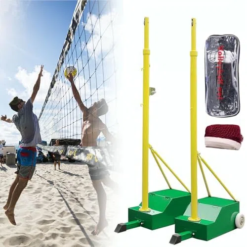 Pali da badminton con telaio a rete, pali da pallavolo/badminton per cortile, supporto resistente per pallavolo con 2 reti, altezza regolabile da 12 a 2 m, per interni/esterni/adulti/scuola