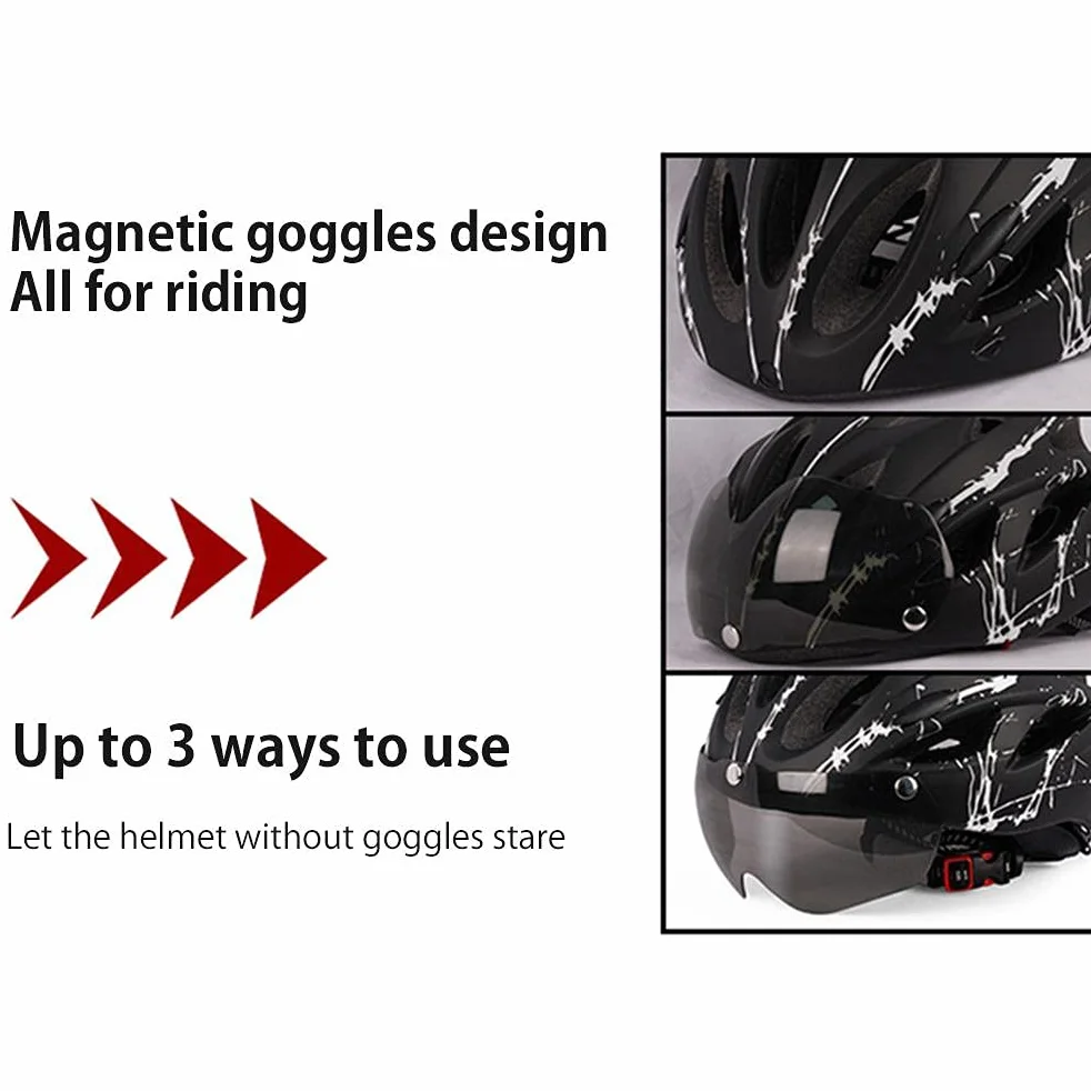 Casco da ciclismo per adulti, uomini e donne, casco protettivo con visiera magnetica (blu nero)