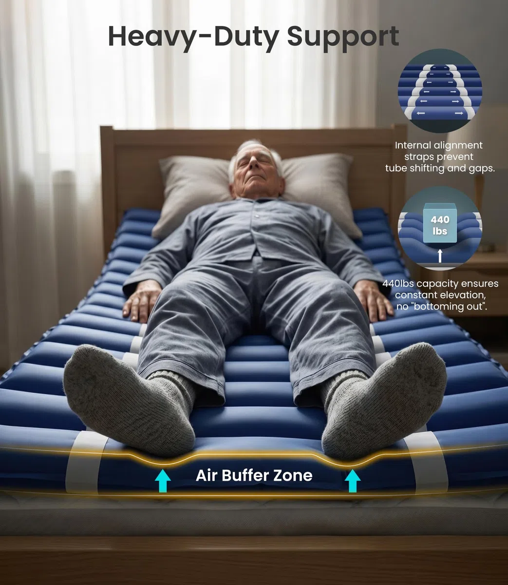 S46 Materasso a pressione alternata con pompa ad aria ultra silenziosa, cuscinetto d'aria integrato in TPU a 21 celle per il comfort della pelle, blu scuro