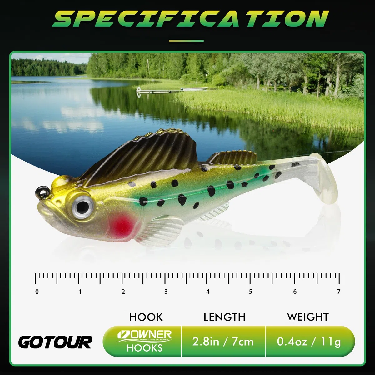 Gotour Esche da pesca morbide senza erbacce per acqua dolce e salata, di alta qualità, pre-attrezzate, esche da nuoto per pesca alla spigola, esche da pesca per trote Crappie Walleye, fantastici