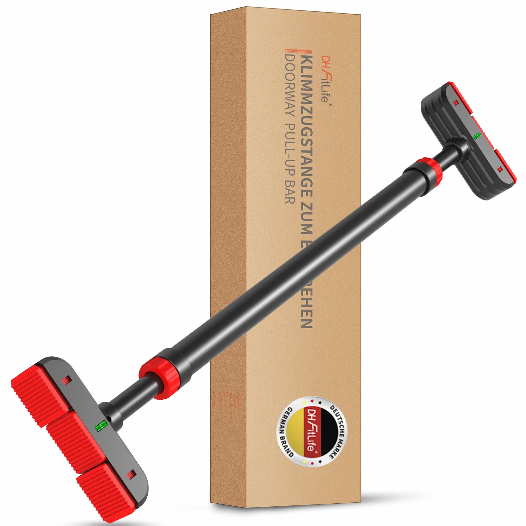 DH FitLife Barra per trazioni, telaio della porta senza viti, Pull up bar Doorway per avvitare, per allenamento di forza, barra per porta 72-92 cm, Carico 200kg, con livella a bolla