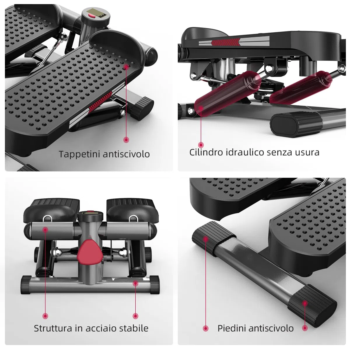 ST1 Mini stepper per casa, 2 in 1 Up-Down Swing Stepper con Power Ropes, display LCD, resistenza regolabile, allenamento gambe e braccia, silenzioso e compatto, carico massimo 100 kg