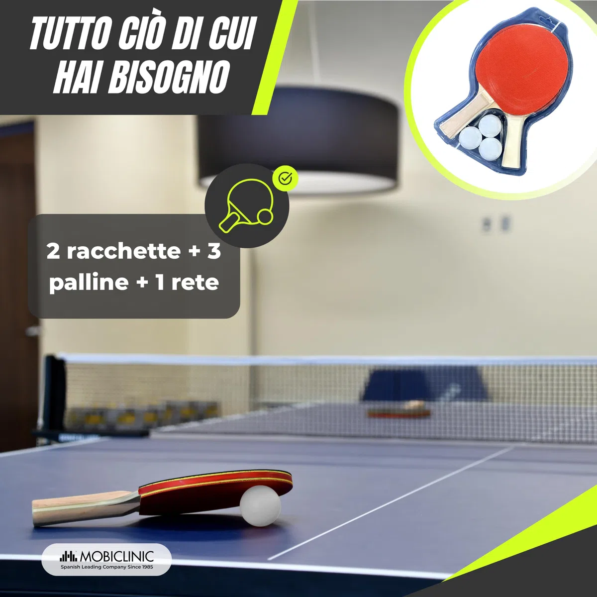 Mobiclinic®, Tavolo Da Ping-Pong Professionale Pieghevole, 274x152’5x76 cm, Include Rete e Custodia Protettiva, 2 Racchette, 3 Palline, Tokyo, Ruote Bloccabili a 360º, Maniglie Per il Trasporto