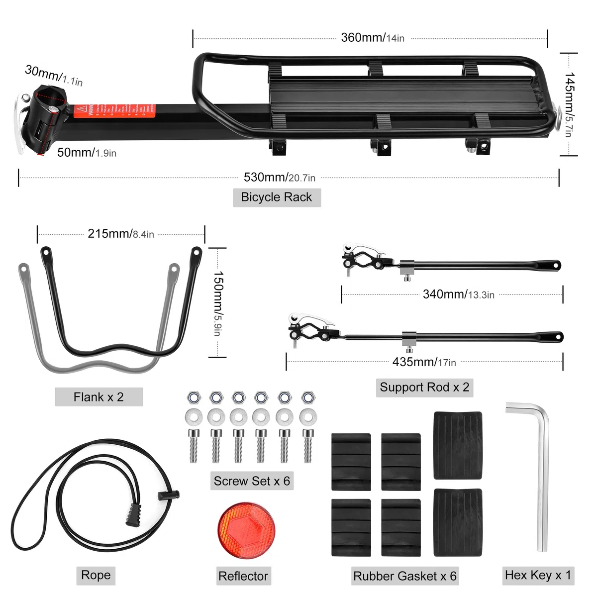 DazSpirit Portapacchi Bici, Portapacchi Bici Posteriore Regolabile, Portapacchi mtb Posteriore, Rilascio Rapido, porta pacchi bici carico Massimo di 60kg con riflettore, Materiale in Lega di Alluminio