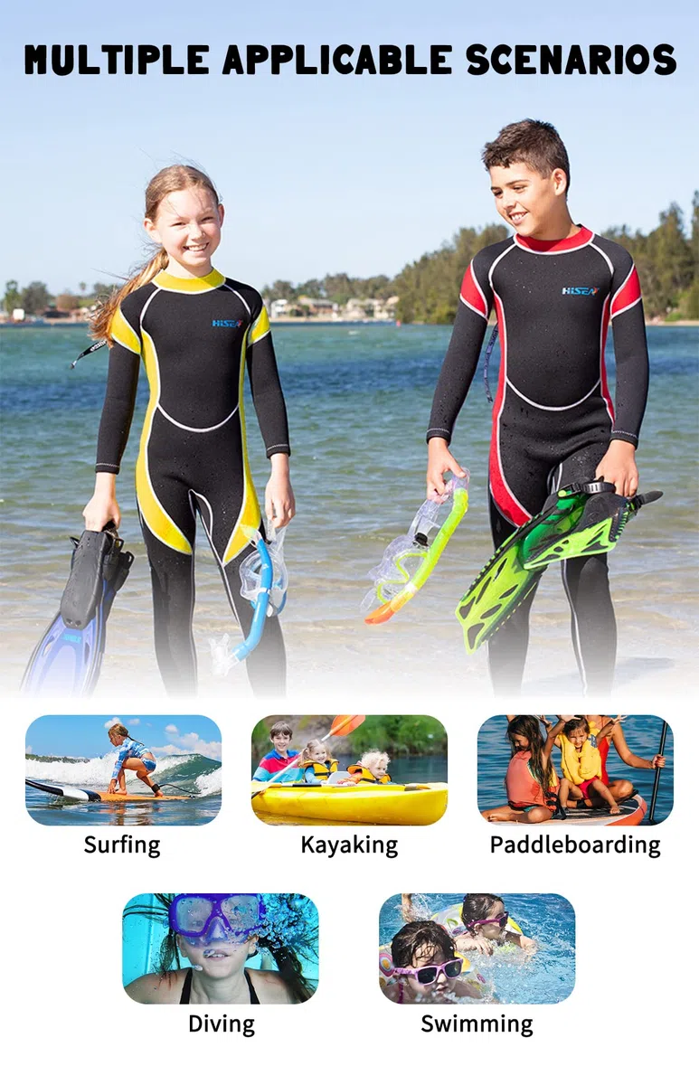 Muta Intera per Bambini, Neoprene 2.5MM con Cerniera Posteriore, per Bambini Ragazzi e Ragazze per Nuoto, Subacquea, Snorkeling, Surf, SUP