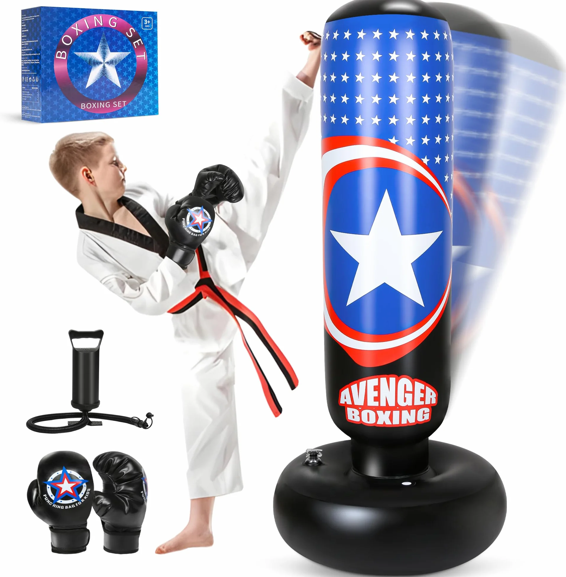 Sacco da Boxe per Bambini, 168cm Pungiball Bambini con Guanti da Boxe e Pompa, Regalo per ragazzi e ragazze dai 3-14 anni, per praticare karate, taekwondo, MMA