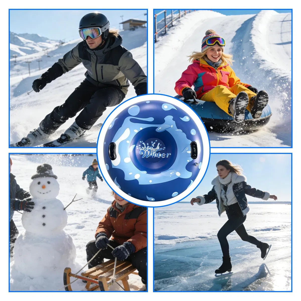 Slittino da Neve per Bambini Giocattoli Invernali Interattivi E Pieghevoli | Slittini da Neve Robusti e Resistenti per Figlia, Famiglia, , Giovani, Adolescenti, Uomini e Figlio
