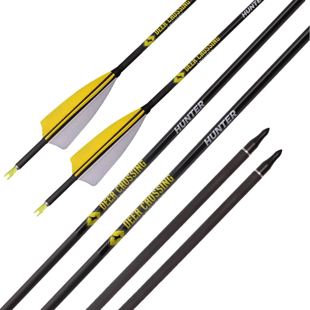 12 Pezzi ID 6,2 mm Frecce da Caccia, Spine 300 350 400 500 600 700 800 Freccia di Tiro con L'Arco, 4 Pollici Piuma di Tacchino Freccia in Puro-Carbonio