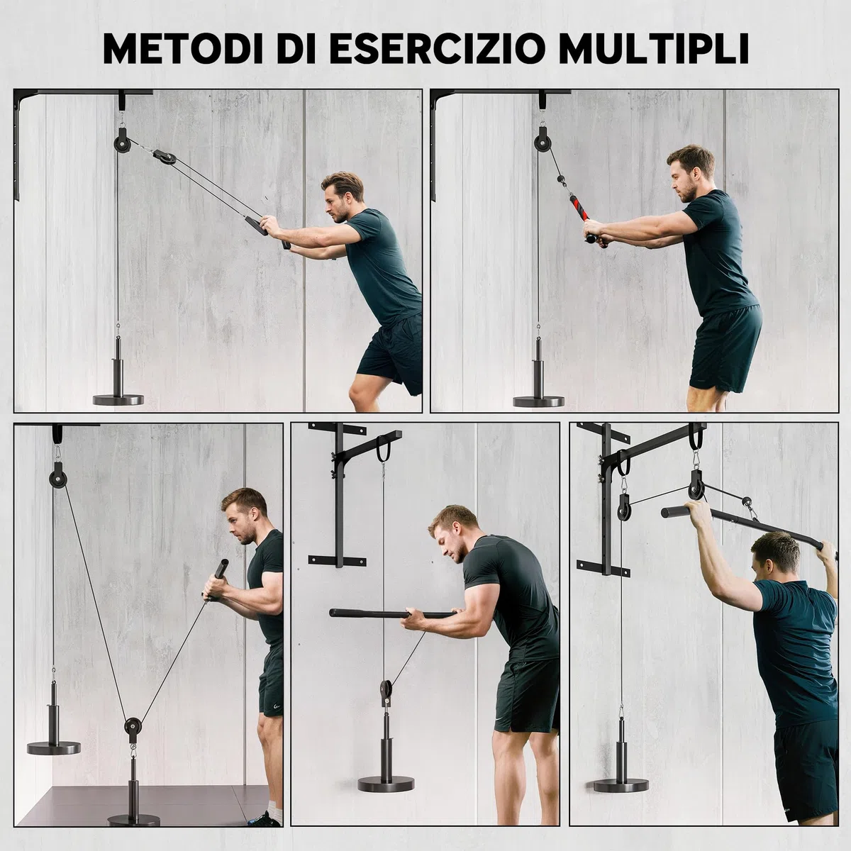 SPORTNOW Sistema di Puleggia per Palestra, Carrucola Palestra per Home Gym, Pulley LAT Machine per Allenamento Bicipiti e Tricipiti, Attacco per Dischi Pesi Universali e Accessori