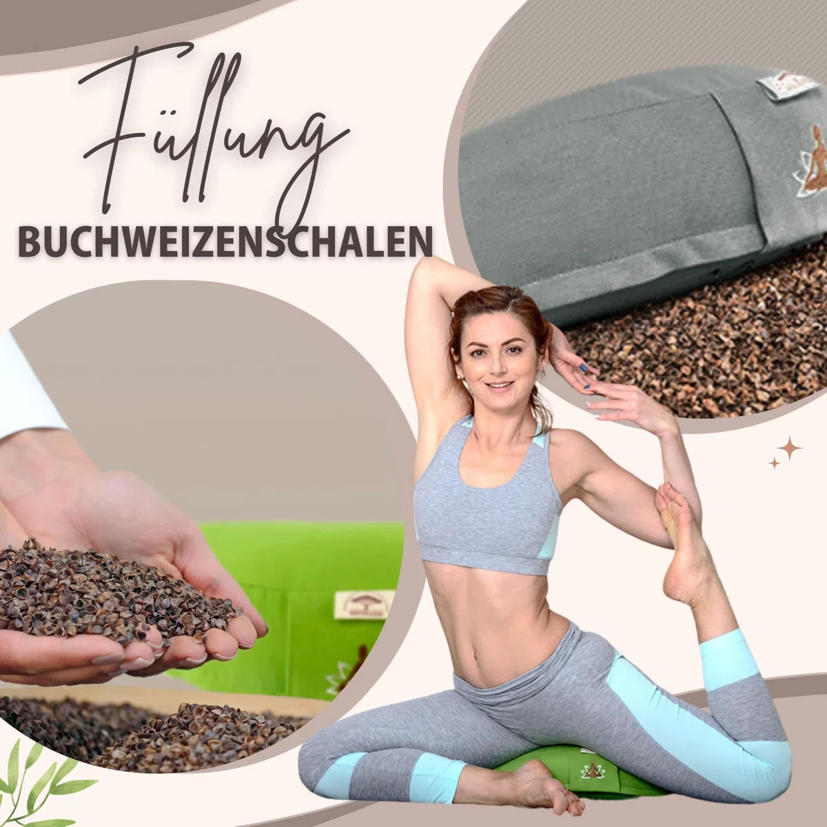 sei Design - Cuscino da Yoga con Imbottitura in Grano saraceno, 46 x 25 x 10 cm, Colore: Grigio