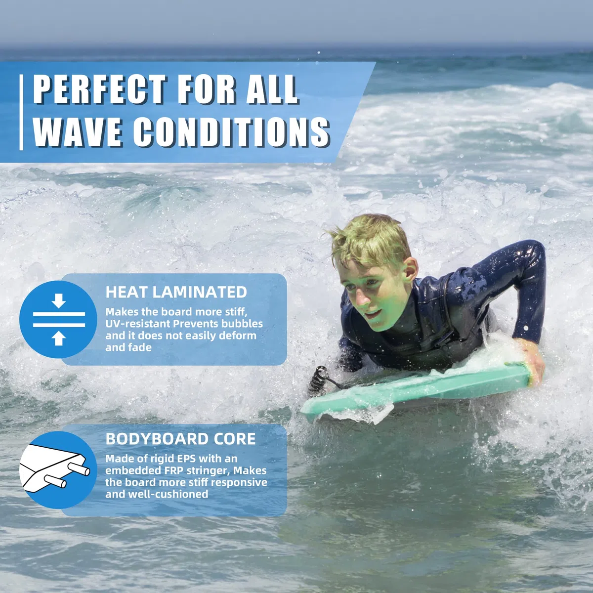 Reed Body Board 83 cm Bodyboard per spiaggia bambini leggero EPS Core doppio canale doppio girevole guinzaglio da polso a spirale per tutti i livelli di surf