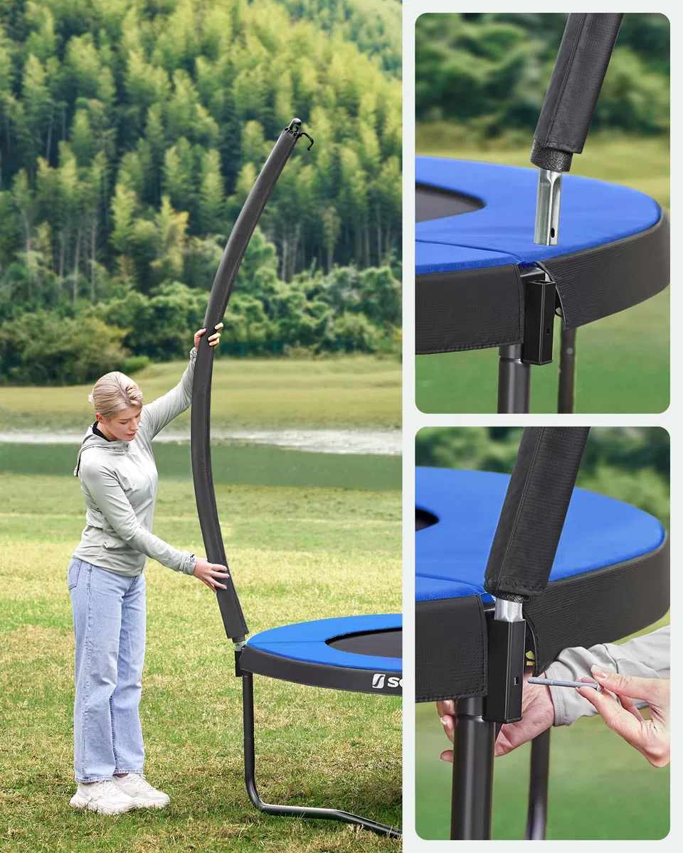 SONGMICS Trampolino per bambini, rete di protezione, cuscini di sicurezza, scala, telaio in acciaio