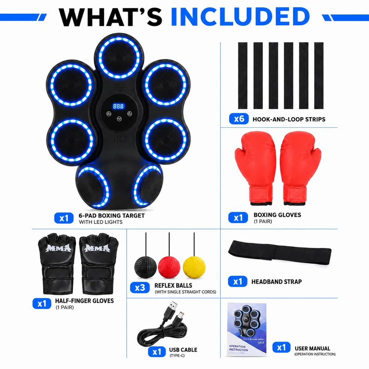 Music Boxing Machine con musica, palla riflettente e 2 guanti da boxe | Per bambini e adulti, 11 modalità, display LED, 9 velocità, ricarica USB, per casa e palestra, allenamento boxe
