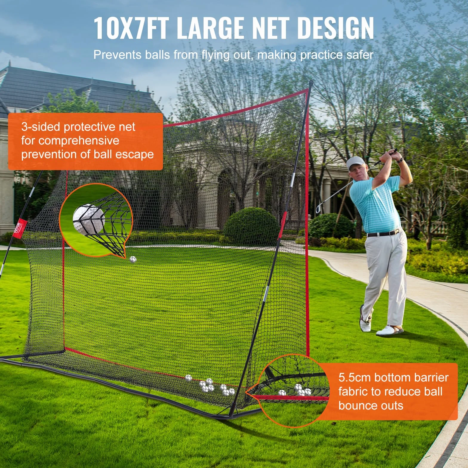 VEVOR Rete da Golf 10x7ft, Uso Interno Esterno, Rete Ausiliaria da Golf Portatile per la Casa con Robusto Telaio in Fibra di Vetro e Borsa per Il Trasporto, Regalo per Uomini, Amanti del Golf
