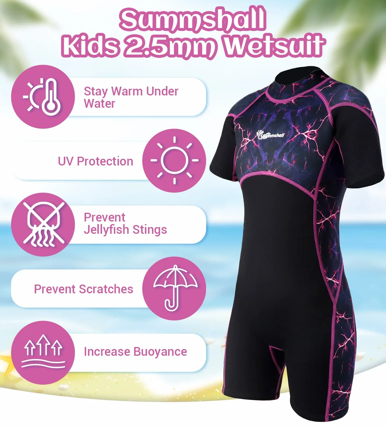 Muta Bambino per Bambina Ragazze 2.5mm Neoprene Shorty Muta Termica Protezione UV Stampa mimetica Muta da Sub per Surf Diving Snorkeling Nuotare sport acquatici