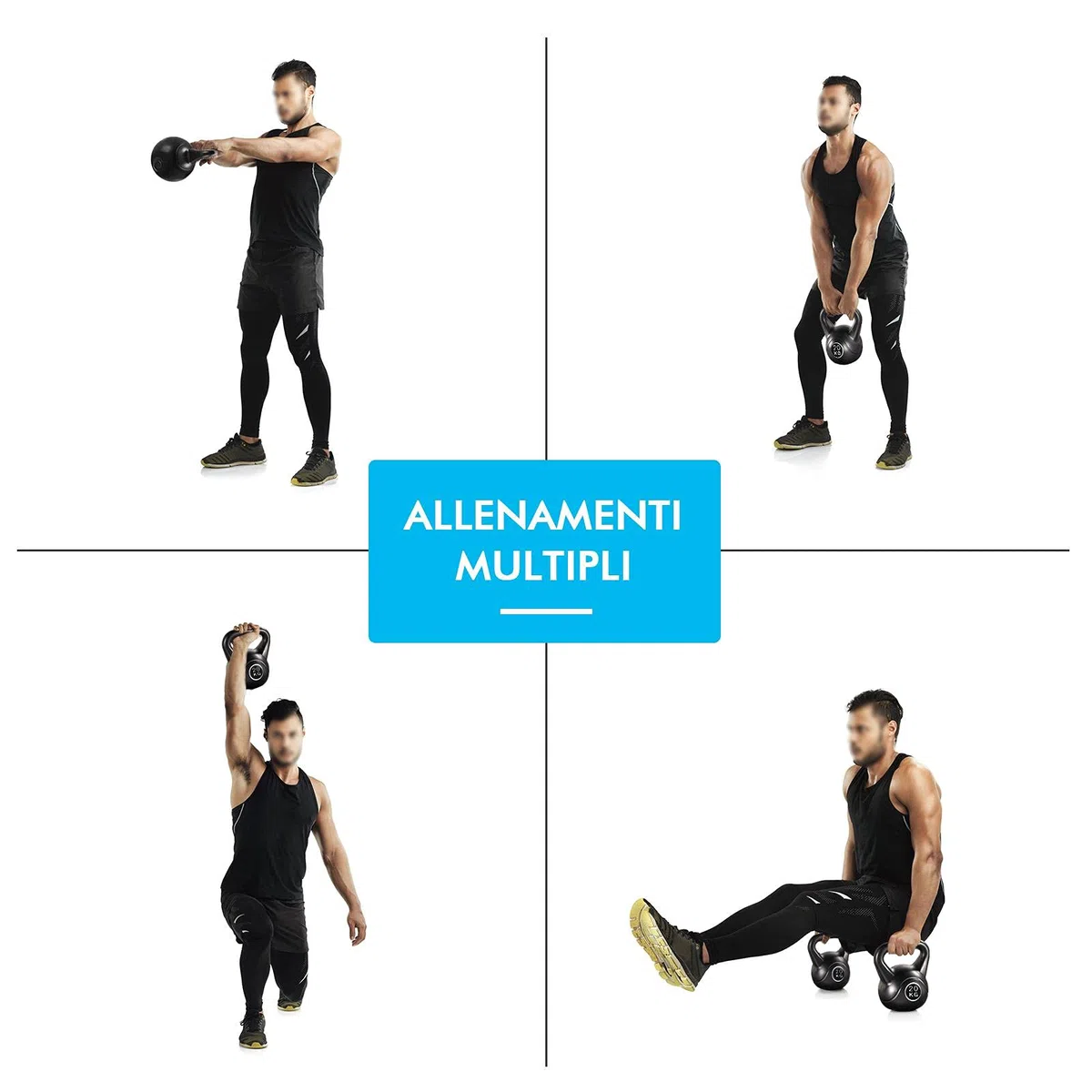 Yaheetech Kettlebell per Sport Fitness Palestra in HDPE e Cemento con Maniglia Ergonomica Antiscivolo Attrezzo Sportivo da Costruzione Muscolare e Allenamento di Forza Nero