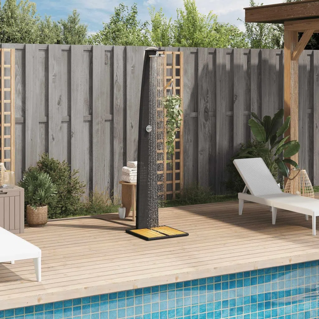 Generico Doccia da Esterno Nera 55x60x224cm in Polyrattan e Legno Acacia,Black,10kg,368209