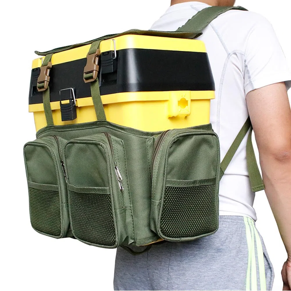 Scatola multifunzionale verde per attrezzatura da pesca con zaino in nylon convertibile per pescatori